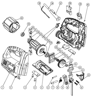 Default Diagram and Parts List for JS20-B2 Type 1 Black and Decker Jig Saw
